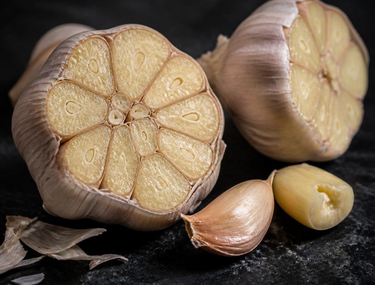 Close-up of garlic bulbs and cloves